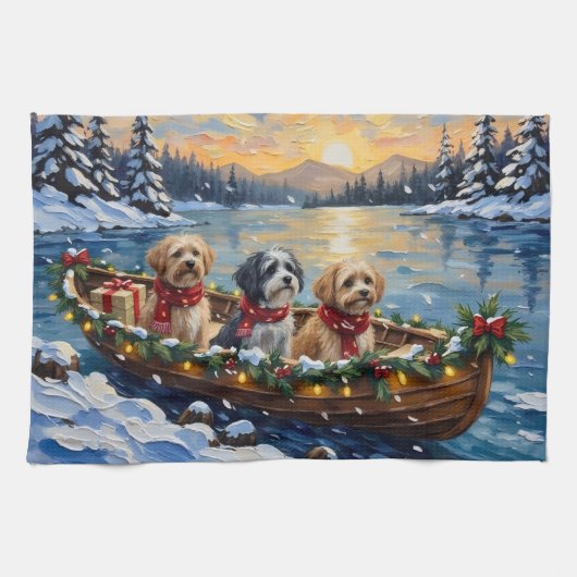 Linge De Cuisine Lhasa Apso Christmas Boat Holiday (Horizontal)