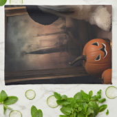Linge De Cuisine Lhasa Apso Citrouille Halloween effrayant (Plié)