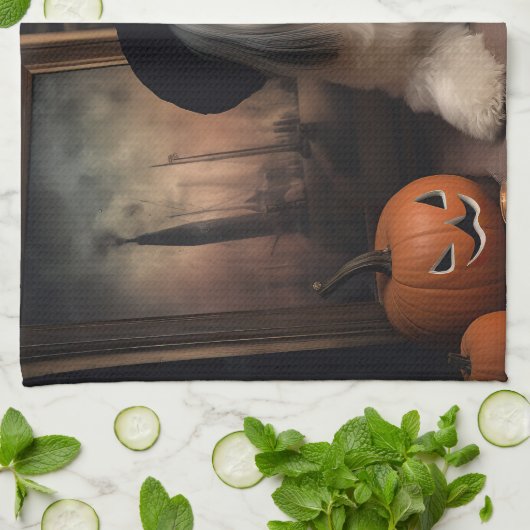 Linge De Cuisine Lhasa Apso Citrouille Halloween effrayant (Plié)