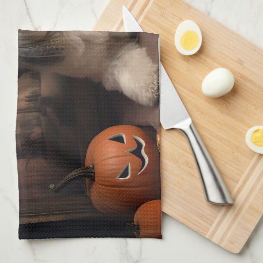 Linge De Cuisine Lhasa Apso Citrouille Halloween effrayant (Quart Plié)