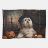 Linge De Cuisine Lhasa Apso Citrouille Halloween effrayant (Horizontal)