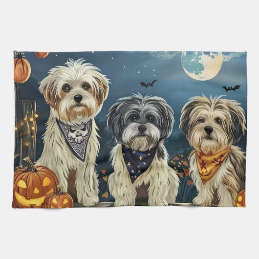 Linge De Cuisine Lhasa Apso Halloween Éffrayant (Horizontal)