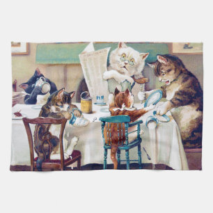 Linge De Cuisine L'heure du petit-déjeuner des chats, Louis Wain