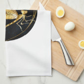 Linge De Cuisine libellule d'or en cercle noir (Quart Plié)