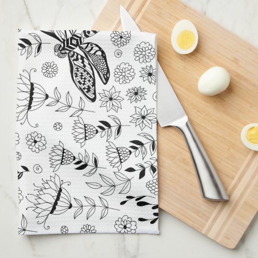 Linge De Cuisine libellule et fleurs (Quart Plié)