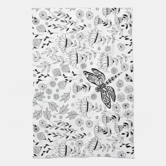 Linge De Cuisine libellule et fleurs (Vertical)