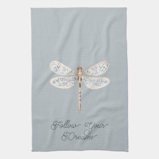 Linge De Cuisine Libellule grise bleue bronze blanc (Vertical)