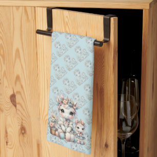 Linge De Cuisine Licorne Kawaii Pastel Duo Mère Fille Bleu