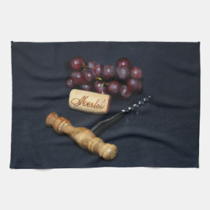 Linge De Cuisine Lièges, tire-bouchon et raisins de bouteille de