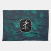 Linge De Cuisine Lierre vert foncé feuille gouttes d'eau Monogram (Horizontal)