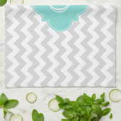 Linge De Cuisine Light Gray White Chevron Aqua Quatrefoil monogram (Plié)