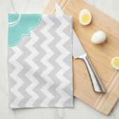 Linge De Cuisine Light Gray White Chevron Aqua Quatrefoil monogram (Quart Plié)