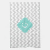 Linge De Cuisine Light Gray White Chevron Aqua Quatrefoil monogram (Vertical)