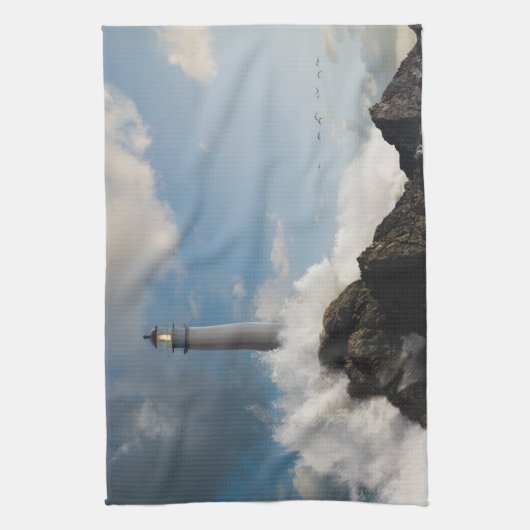 Linge De Cuisine Lighthouses | Lighthouse with Crashing Waves (Vertical)