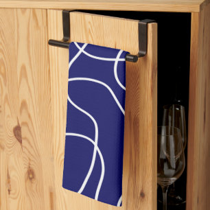 Linge De Cuisine Ligne Art : Blanc sur Bleu foncé