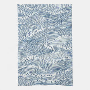 Linge De Cuisine Ligne d'onde indigo Art