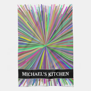 Linge De Cuisine Ligne multicolore motif d'éclat + Nom fait sur
