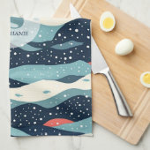 Linge De Cuisine Lignes Abstraites avec points de flocon de neige (Quart Plié)