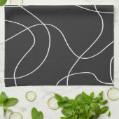 Linge De Cuisine Lignes blanches sur noir (Plié)