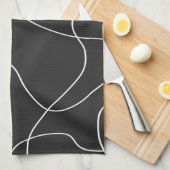 Linge De Cuisine Lignes blanches sur noir (Quart Plié)