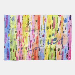 Linge De Cuisine Lignes colorées Aquarelle Abstraite