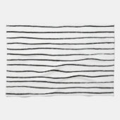 Linge De Cuisine Lignes Encre Chic Main Tirée Bandes Noir & Blanc (Horizontal)