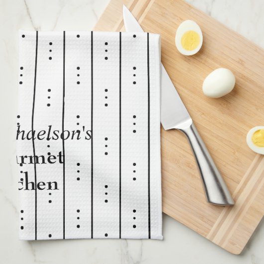 Linge De Cuisine Lignes et points noirs Abstraits sur le design bla (Quart Plié)