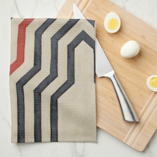 Linge De Cuisine Lignes graphiques orange et bleu (Quart Plié)