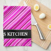 Linge De Cuisine Lignes minces en rose et magenta Motif + Nom perso (Quart Plié)