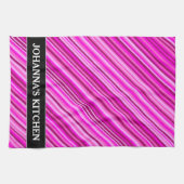 Linge De Cuisine Lignes minces en rose et magenta Motif + Nom perso (Horizontal)