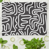 Linge De Cuisine Lignes ondulées de doodle rétro : Monochrome (Plié)