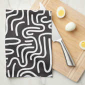 Linge De Cuisine Lignes ondulées de doodle rétro : Monochrome (Quart Plié)