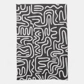 Linge De Cuisine Lignes ondulées de doodle rétro : Monochrome (Vertical)