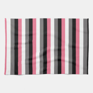 Linge De Cuisine Lignes verticales rose blanc gris noir rayures