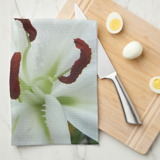 Linge De Cuisine Lily blanche. Fleur. (Quart Plié)