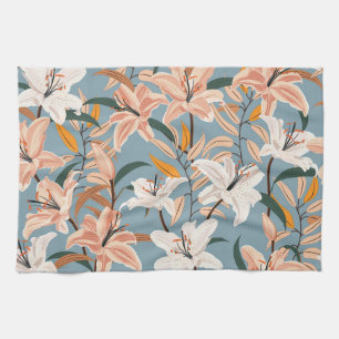 Linge De Cuisine Lily Floral Blue Vintage Print