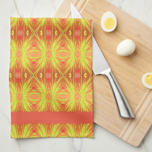Linge De Cuisine Lime vert et corail (Quart Plié)