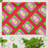 Linge De Cuisine Lime Vert et violet clair motifs (Plié)