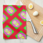 Linge De Cuisine Lime Vert et violet clair motifs (Quart Plié)