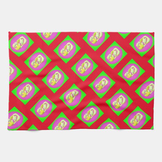 Linge De Cuisine Lime Vert et violet clair motifs (Horizontal)