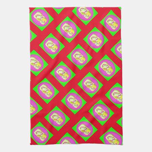 Linge De Cuisine Lime Vert et violet clair motifs (Vertical)