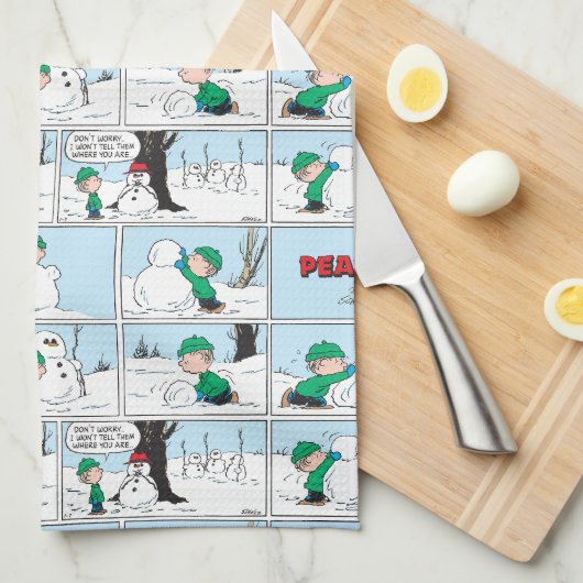 Linge De Cuisine Linus Construit Un Snowman (Quart Plié)