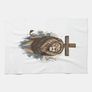 Linge De Cuisine Lion chrétien et croix vintage