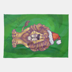 Linge De Cuisine Lion Christmas on Green