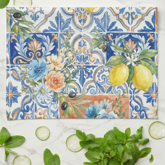 Linge De Cuisine Lisbon Elegant Mediterranean Lemon Tile Pattern (Plié)