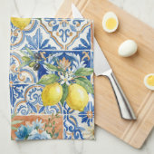 Linge De Cuisine Lisbon Elegant Mediterranean Lemon Tile Pattern (Quart Plié)