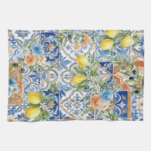 Linge De Cuisine Lisbon Elegant Mediterranean Lemon Tile Pattern (Horizontal)