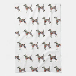 Linge De Cuisine Lisse Fox Terrier Chien race Geo Silhouette Plaid