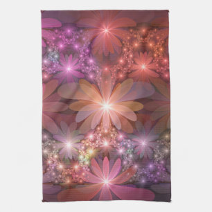 Linge De Cuisine Lit de fleurs coloré brillant art fractal abstrait