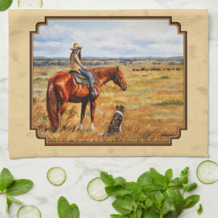Linge De Cuisine Little Cowgirl on Cattle Horse Yellow
